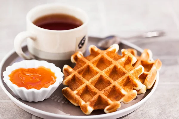 Waffles Belgas Caseiros Frescos Para Café Manhã — Fotografia de Stock