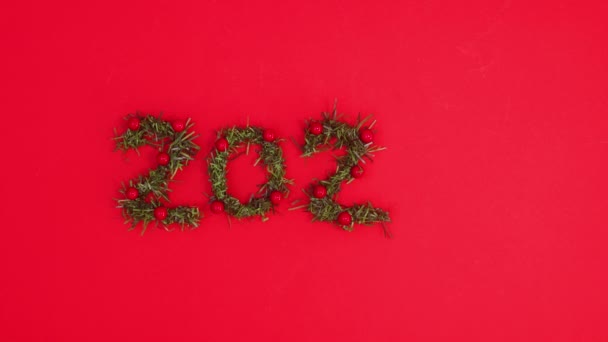2022 Année Faite Branches Pin Apparaissent Clignotent Sur Thème Rouge — Video