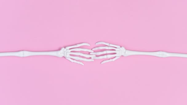 Happy Halloween Stop Motion Skeleton Arms Move Leave Text Pastel — Stock Video