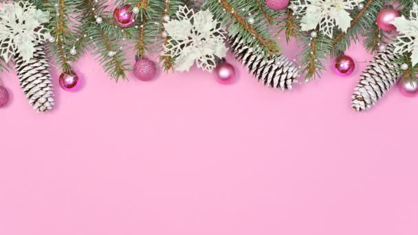 Blikající Světla Vánoční Věnce Růžovou Bílou Vánoční Ozdoby Pastelově Růžové — Stock video