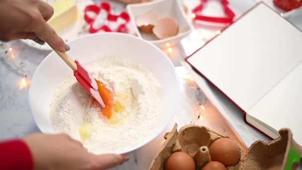 Mezclar Los Huevos Con Mezcla Masa Para Galletas Jengibre Caseras — Vídeos de Stock