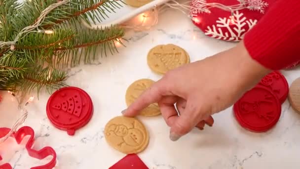 在烤盘里点圣诞姜饼饼干 做圣诞饼干 — 图库视频影像