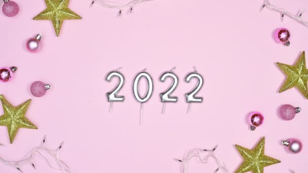 Pastelowy Różowy Motyw Brokatowymi Ozdobami Świątecznymi 202 Przekształcić 2022 Zatrzymać — Wideo stockowe
