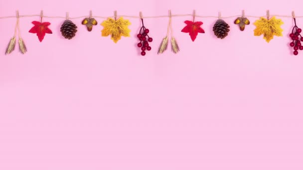 Autumn Decorations Hanged Moving Rope Stop Motion — Stock Video