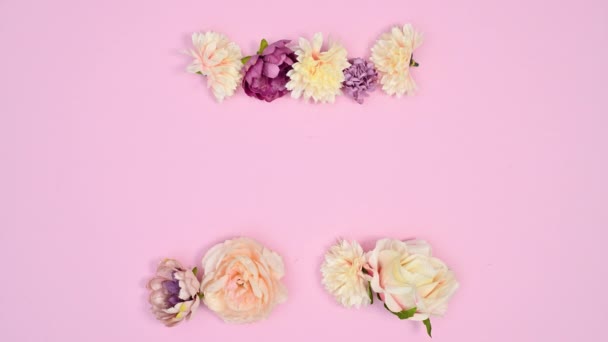 Весенний Цветок Цветы Делая Квадратную Рамку Пастельно Розовую Тему Стоп — стоковое видео