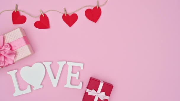 Saint Valentin Romantique Stop Motion Avec Pendaison Des Cœurs Des — Video