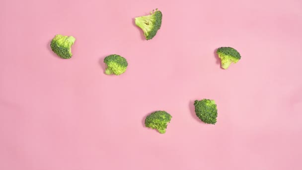 Creative Broccoli Appear Make Pattern Pastel Pink Background Stop Motion — Αρχείο Βίντεο