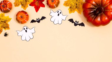 Autumn and Halloween copy space background. Flat lay