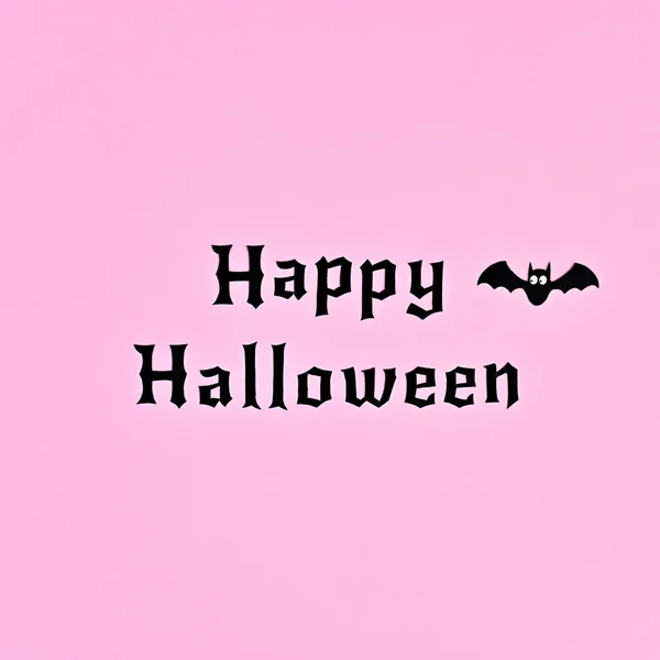 Simple Minimal Happy Halloween Background Bat Pastel Pink Background Flat — Stockfoto