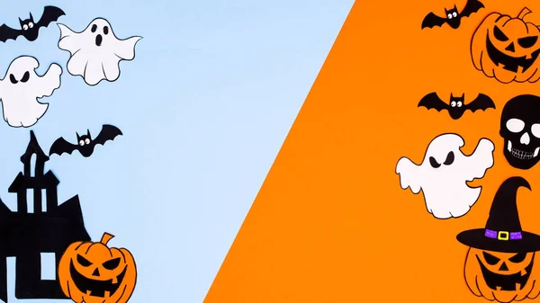 Blue Orange Background Copy Space Ahd Creepy Stickers Halloween Flat — 스톡 사진