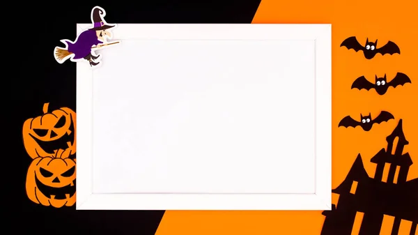 Halloween Background Copy Space Frame Scary Stickers Orange Black Background — Stockfoto