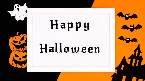 Happy Halloween Background Text Frame Scary Stickers Orange Black Background — Stok fotoğraf