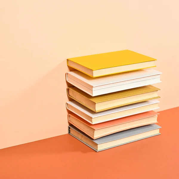 Creative Arrangement Hardcover Old Vintage Books Two Shade Orange Backgorund — Stock Fotó