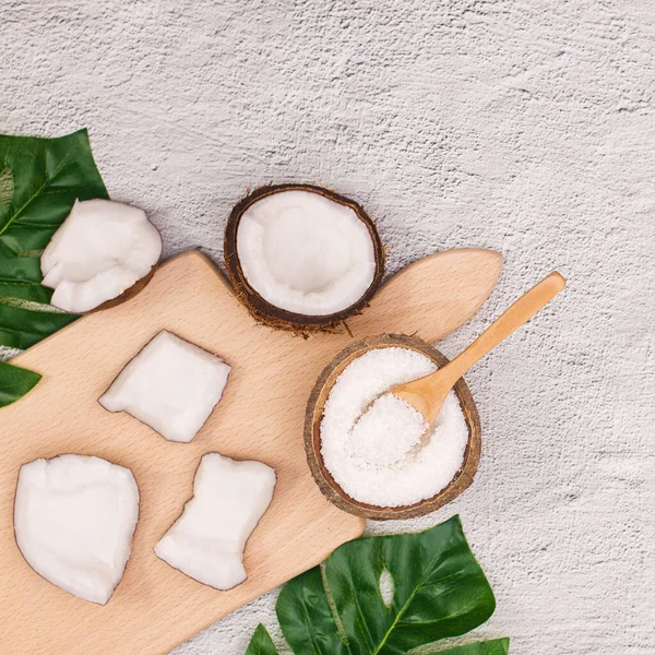 Organic Natural Coconut Table Exotic Fruits Concept — Fotografia de Stock
