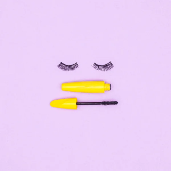 Eye Lashes Mascara Pastel Putrple Background Creative Make Concept — Stock fotografie