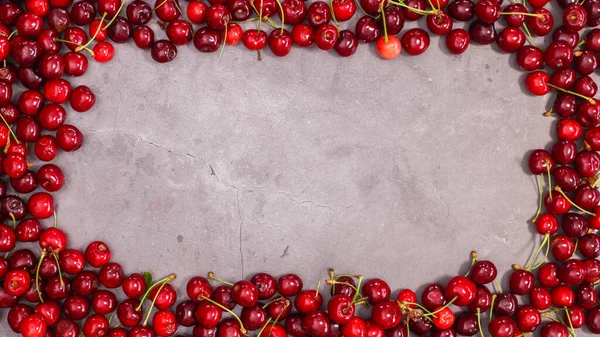 Cherries Frame Copy Space Flat Lay — Foto Stock