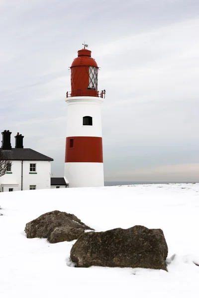 Souter lighthouse in snow — Stock Photo, Image