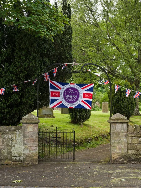 Flag Bunting Celebration Platinum Jubilee Queen Elizabeth Second Northumberland Village — Stock Photo, Image