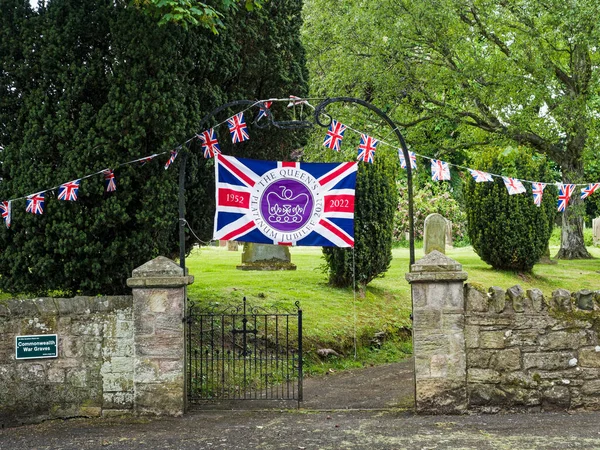 Flag Bunting Celebration Platinum Jubilee Queen Elizabeth Second Northumberland Village — Stock Photo, Image