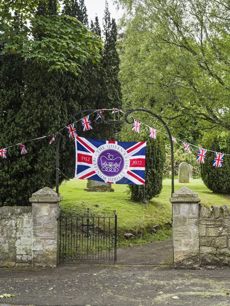 Flag Bunting Celebration Platinum Jubilee Queen Elizabeth Second Northumberland Village — Stock Photo, Image