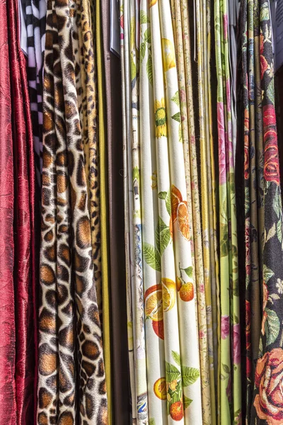 Colorful fabric textures, hanging — Stock Photo, Image