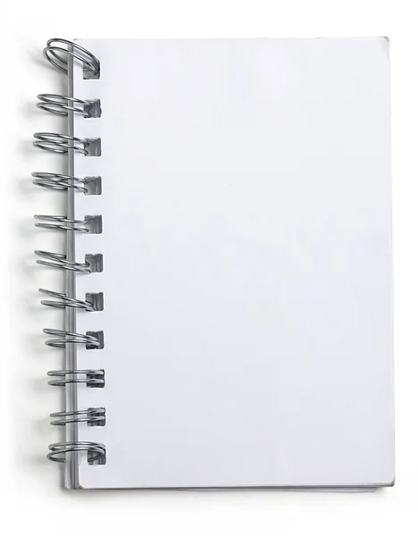 Livro de notas em branco usado com anel aglutinante isolado no branco — Fotografia de Stock