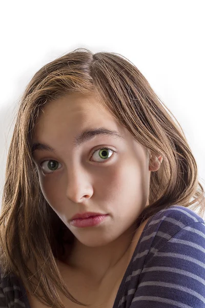 Retrato de uma adolescente isolada em branco — Fotografia de Stock