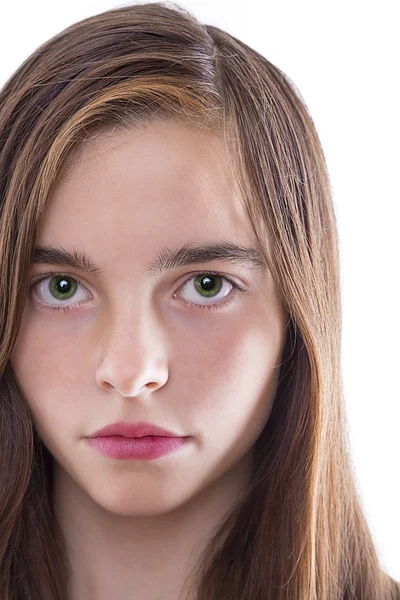 Close-up retrato de uma adolescente isolada no branco — Fotografia de Stock