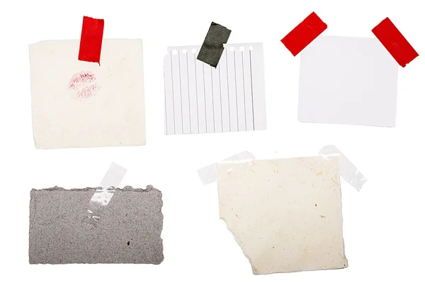 Collection of various vintage note papers on white background. — Stock Photo, Image