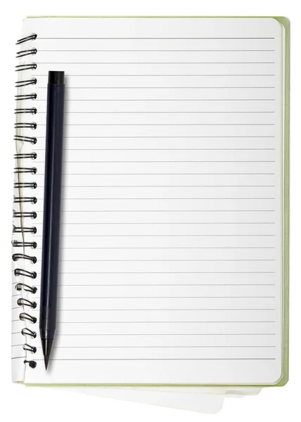 Used blank note book with ring binder and japanese brush pen, is — Stock Photo, Image