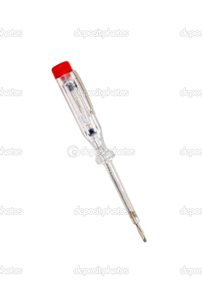 an old used voltage tester screwdriver, isolated on white