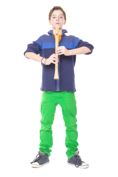 Cool mannelijke tiener houden een fluit, geïsoleerd op wit — Stockfoto