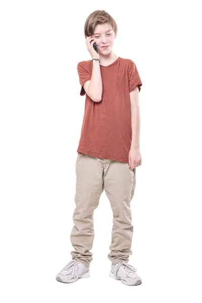 Αρσενικό έφηβος στο τηλέφωνο, απομονωμένα σε λευκό — Φωτογραφία Αρχείου