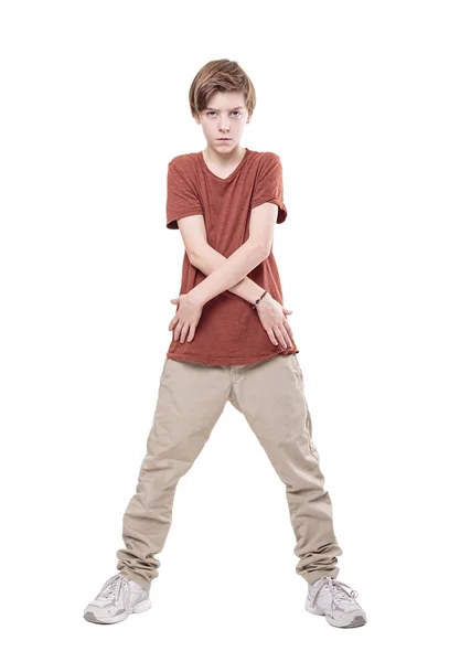 Πορτρέτο του στέκεται αρσενικό έφηβος με σταύρωσε τα χέρια — Stockfoto