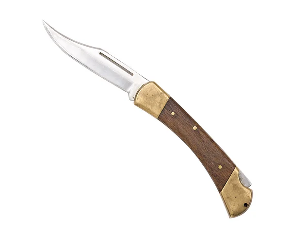 Velho usado faca de bolso curvo, isolado em branco — Fotografia de Stock