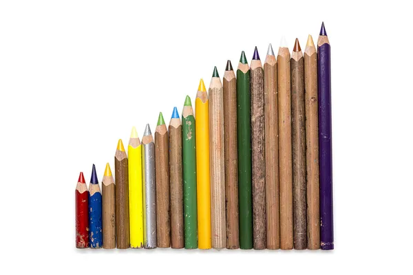 Collection of old used mulicolored crayons like  organ pipes — Stock Photo, Image