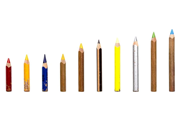 Collection of old used short multi colored crayons, isolated on — Stock Photo, Image