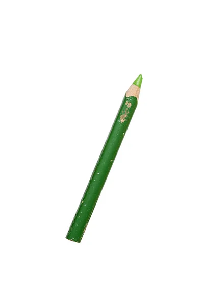 古い白で隔離され、短い緑のクレヨン鉛筆を使用します。 — ストック写真