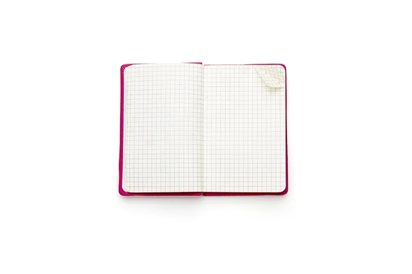 Journal ouvert carré blanc rose, isolé sur blanc — Photo