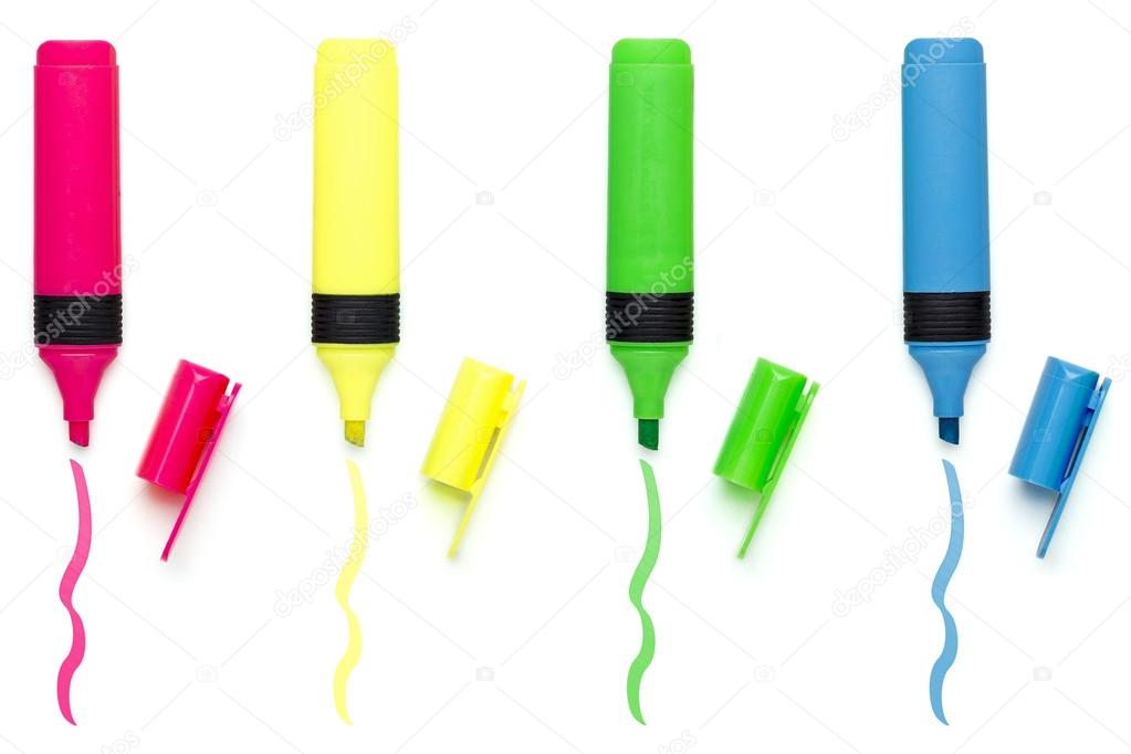 set of different colored marker, isolated on white