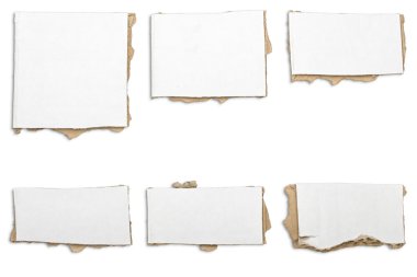 collection of ripped  white pieces of cardboard, shadows, isolat clipart