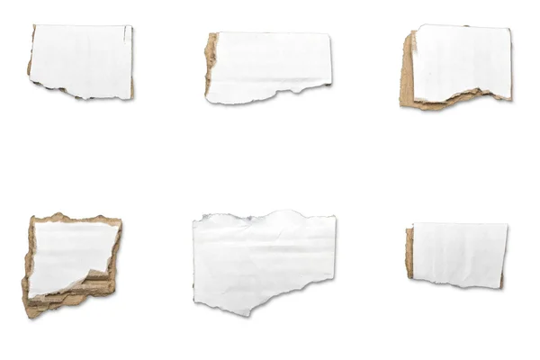 Collection of ripped  white pieces of cardboard, shadows, isolat — Stock Photo, Image