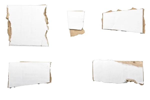 Collection of ripped  white pieces of cardboard, no shadows, iso — Stock Photo, Image