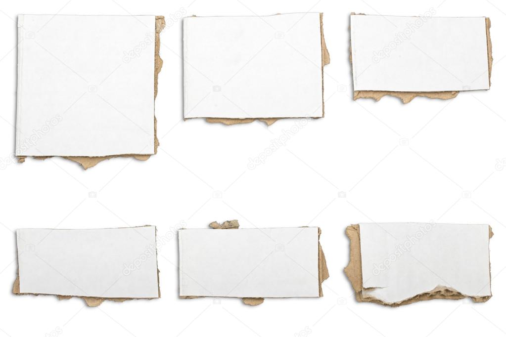collection of ripped  white pieces of cardboard, shadows, isolat