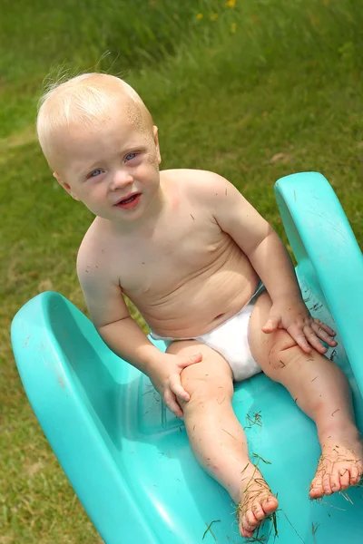 Baby Boy Playing on Slide — Stock Photo, Image