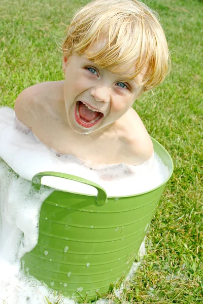 Child in Bubbly Wash Basin — Stock Photo, Image