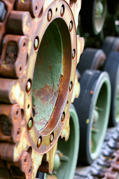 Close Up on Army Tanker Wheel