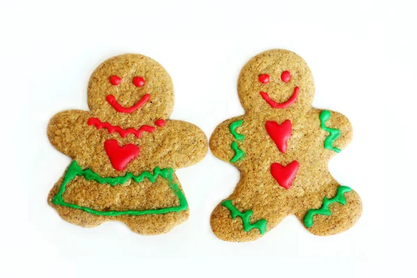 Man and Woman Christmas Gingerbread Cookies Isolated on White — Stock Photo, Image