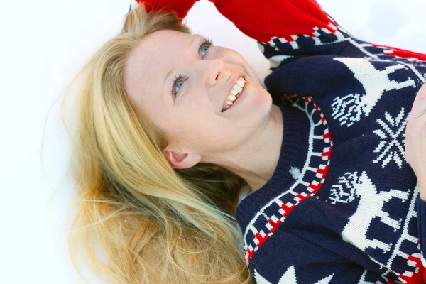 Woman Laying in Winter Snow — Stock Photo, Image