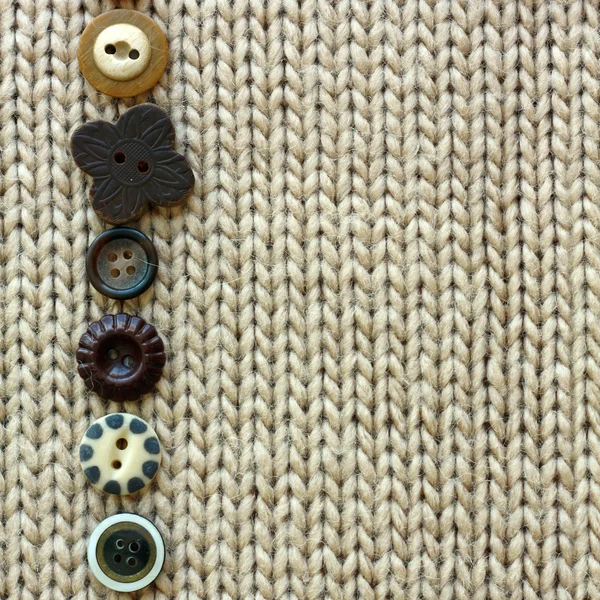 Row of Vintage Buttons Lined up on Soft Square Fabric Background — Stock Photo, Image